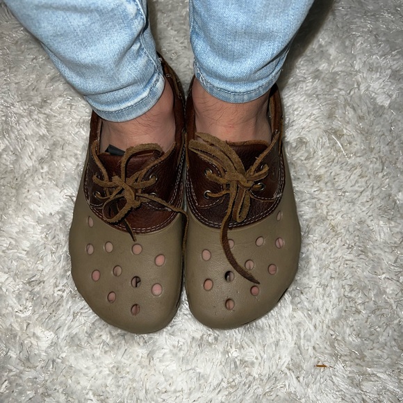 Crocs Brown Leather Islander Pitcrew Sport Boat - Picture 1 of 8